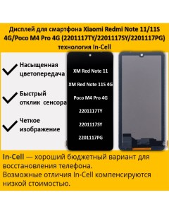 Дисплей для смартфона Xiaomi Redmi Note 11 11S 4G Poco M4 Pro 4G технология In Cell Telaks