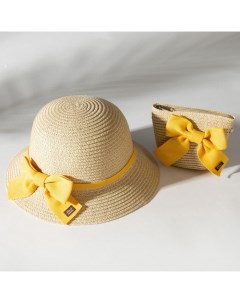 Комплект для девочки шляпа р р 52 сумочка цвет бежевый Minaku
