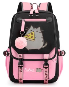 Рюкзак кот Пушин с пиццей Pusheen черно розовый 41х12х28 см 13 5 л usb jack Starfriend