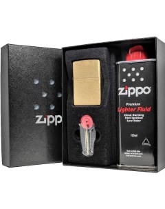 Подарочный набор Зажигалка 204B с покрытием Brushed Brass кремни топливо Zippo