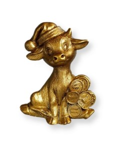 Магнит Новый Год Золотой денежный бычок с монетами керамика 5 см Артус