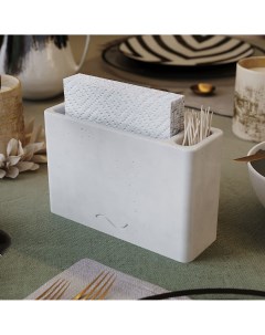 Салфетница органайзер для салфеток и зубочисток Lina 17x6x12 см бетон белая глянцевая Musko
