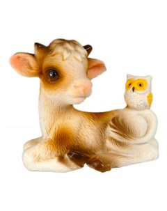 Сувенир Новый Год Бычок с совушкой на спине лежащий керамика 4 3 см Артус