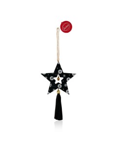 Елочная игрушка Звезда с орнаментом деревянная 1 шт черный Артус