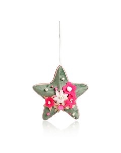 Елочная игрушка Звезда велюровая с жемчугом и цветами из фетра 1 шт разноцветный Артус
