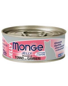 Влажный корм для кошек jelly Adult cat желтоперый тунец креветки 24шт по 80г Monge