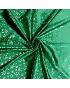 Ткань Атлас зеленый с серебряными снежинками 100х150 см Страна карнавалия