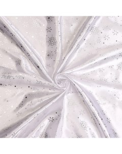 Ткань Атлас белый с серебряными снежинками 100х150 см Страна карнавалия