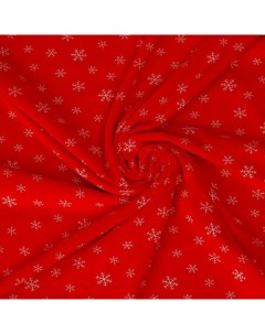 Ткань Велюр на красном фоне белые снежинки 60х50 см Страна карнавалия