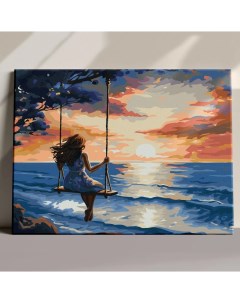 Картина по номерам на холсте 40х50 см Девушка на качели на берегу моря Борода малевича