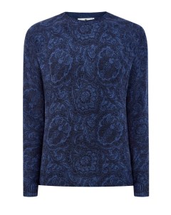 Шерстяной пуловер с узором в синей гамме Etro