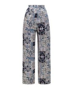 Шелковые брюки палаццо с орнаментом и эластичным поясом Eleventy