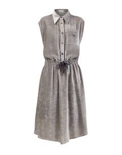 Платье рубашка из тонкого вельвета и шелка с деталью Мониль Brunello cucinelli