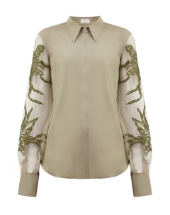 Блуза из хлопка и органзы с вышивкой Marine Flower Brunello cucinelli