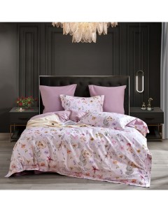 Комплект постельного белья евро цветы на бледно розовом простыня розово сиреневая Anabella asabella