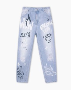 Джинсы Straight с принтом и рваным дизайном для мальчика Gloria jeans