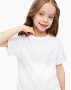 Белая футболка oversize со звёздами для девочки Gloria jeans
