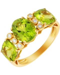 Кольцо с перидотами и бриллиантами из жёлтого золота Джей ви
