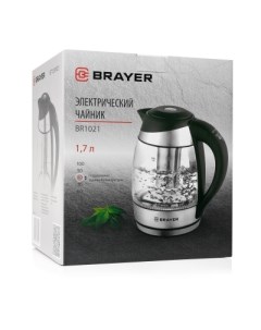 Чайник BR1021 1 7л 2200Вт закрытая спираль высокопрочное стекло серебристый черный Brayer