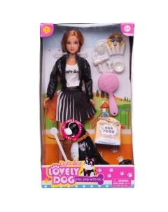 Кукла Defa Lucy На прогулке в черной куртке с собакой с аксесс 29 см 8428d черная Abtoys