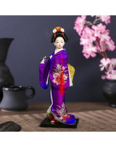 Кукла коллекционная Японка в фиолетовом кимоно с флейтой 25х9 5х9 5 см Nobrand