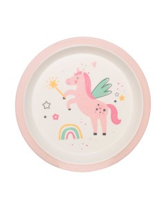 Тарелка закусочная детская 21 см бамбук розовая Единорог и радуга Unicorn Kuchenland