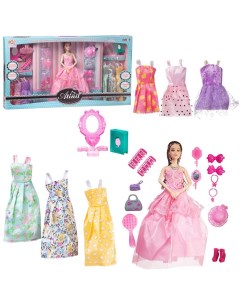 Кукла Junfa Atinil Гардероб модницы с 6 доп платьями и аксессуарами 28см WJ 21511 розовое Junfa toys