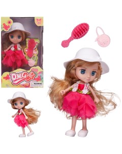 Кукла Цветочная фантазия в платье и белой шляпке 16 5 см 65006 ярко розовое Abtoys