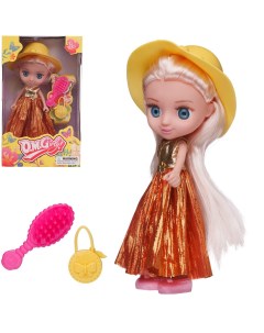 Кукла Цветочная фантазия в платье и желтой шляпке 16 5 см 65004 медно золотое Abtoys