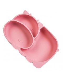 Тарелка детская силиконовая с секциями на присоске Бегемотик Розовый Baby nice (отк)