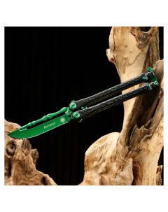 Нож бабочка Богомол зеленый сталь 440 рукоять сталь 20 см Мастер клинок