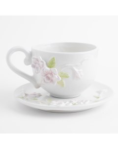 Пара чайная для завтрака 1 перс 2 пр 420 мл керамика молочная Цветы магнолии Magnolia Kuchenland