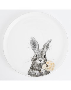 Тарелка десертная 20 см фарфор F белая с золотистым кантом Кролик с цветами Rabbit gold Kuchenland