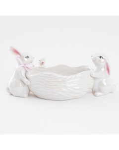 Конфетница 29x13 см фарфор P белая Три кролика у корзины Easter Kuchenland