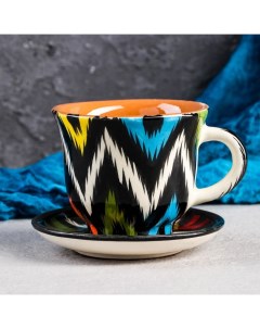 Чайная пара Риштанская Керамика Атлас 350 мл разноцветная Шафран