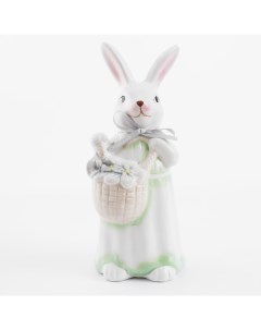 Статуэтка 22 см керамика белая Крольчиxа в платье и с цветами Easter blooming Kuchenland