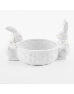 Конфетница 28x16 см керамика белая Кролики с плетенной корзиной Easter gold Kuchenland