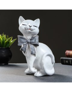Фигура Кот с бантом сидит белый 23x15см Хорошие сувениры