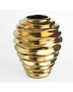 Ваза для цветов 26 см керамика золотистая Волны Fluid Kuchenland