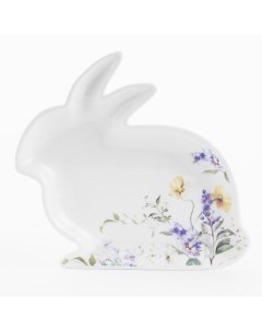 Блюдо 22x21 см керамика белое Кролик и цветы Easter Kuchenland
