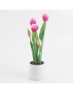 Растение искусственное 36 см в горшке полиэстер пластик Розовые тюльпаны Tulip garden Kuchenland