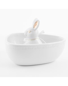 Конфетница 13x13 см керамика белая Кролик внутри Easter gold Kuchenland