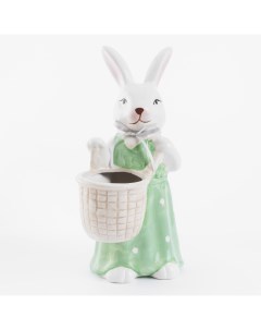 Ваза для цветов 31 см декоративная керамика белая Крольчиxа с корзиной Easter blooming Kuchenland
