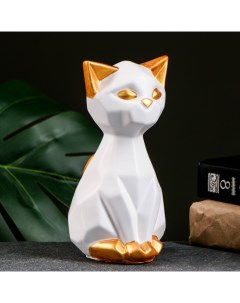 Копилка Кошка геометрическая белая золото 19см Хорошие сувениры