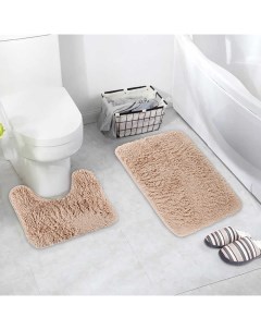 Набор ковриков для ванны и туалета 2 шт 40x50 50x80 см цвет бежевый Доляна