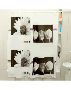 Штора для ванной комнаты Белые цветы 180x180 см EVA Доляна