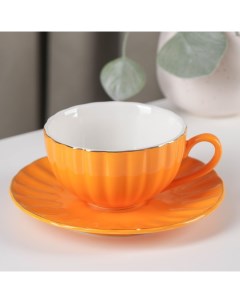 Чайная пара Вивьен чашка 200 мл блюдце d 15 см цвет оранжевый Доляна