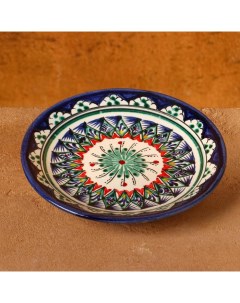 Тарелка Риштанская Керамика Цветы синяя плоская 15 см микс Nobrand