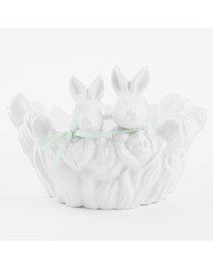 Конфетница 20x13 см керамика белая Кролики в тюльпанаx Easter blooming Kuchenland