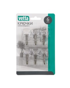 Крючки самоклеящиеся прозрачные 6шт PS металл Vetta